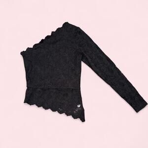 Express Black Lace Asymmetrical One Shoulder Top Y2K Witchy Fairy Whimsigoth S